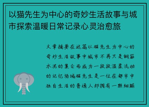 以猫先生为中心的奇妙生活故事与城市探索温暖日常记录心灵治愈旅
